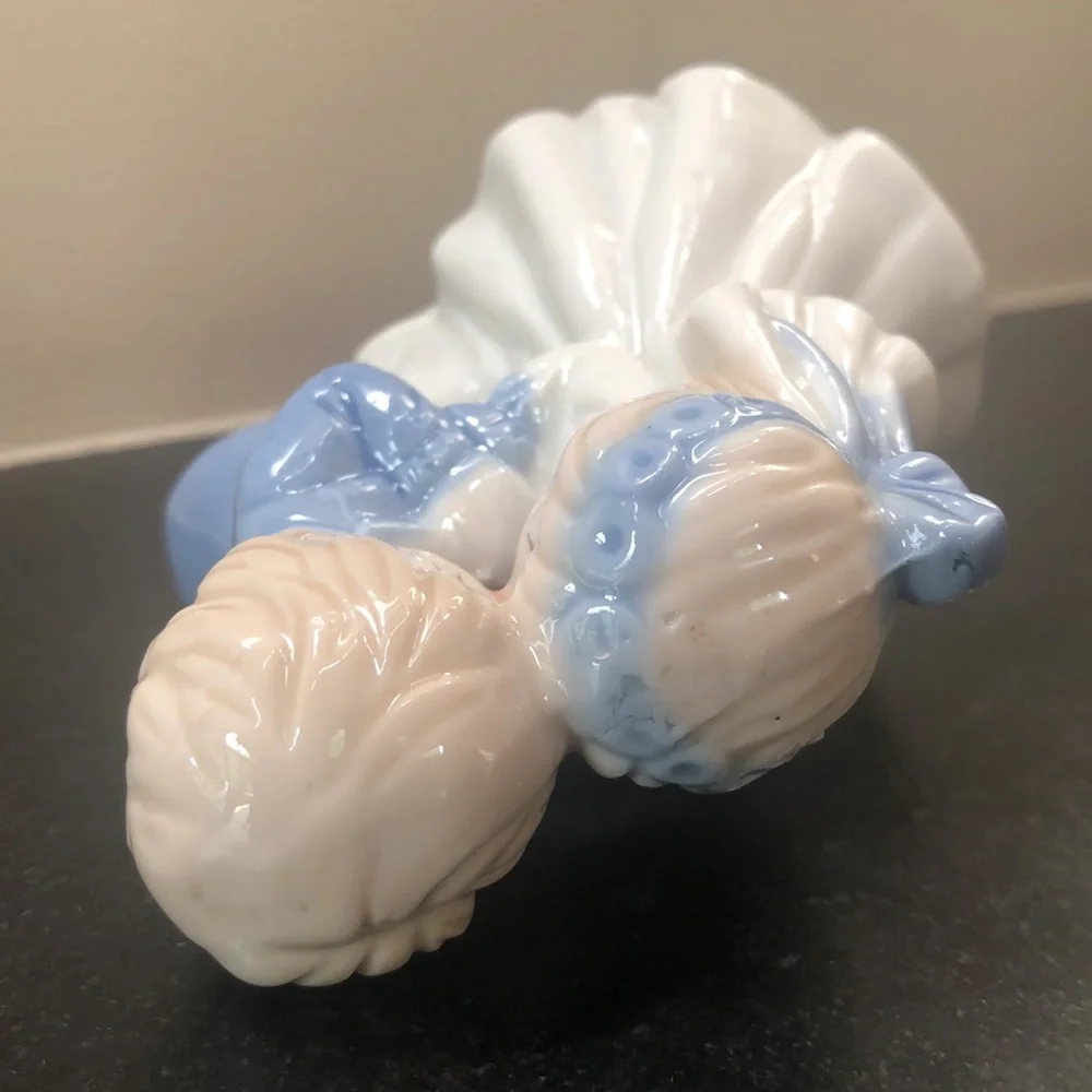 Vintage Ceramic Porcelain Figurine of Kissing Wedding Couple Cake Topper- Blue
